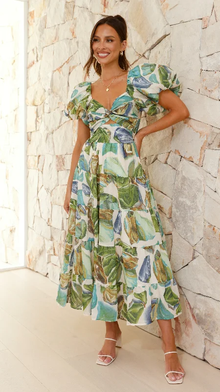 Balthazar Maxi Dress - Green / Blue Print