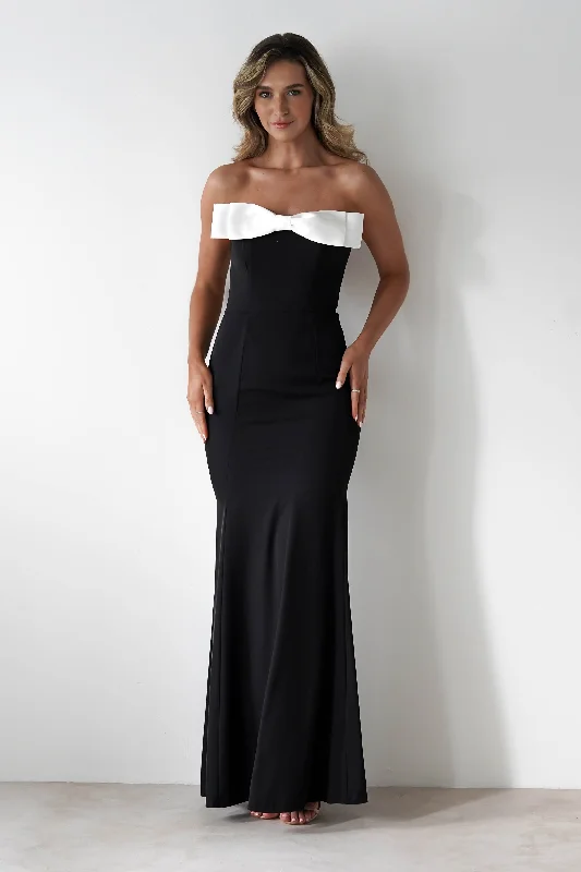 Beckett Strapless Bow Maxi Dress | Black/White