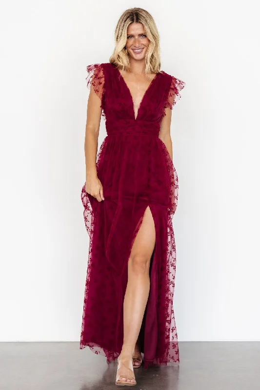 Caterina Tulle Maxi Dress | Wine