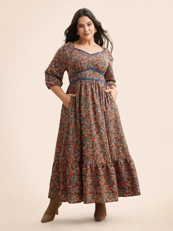 Ditsy Floral Woven Ribbon Maxi Dress