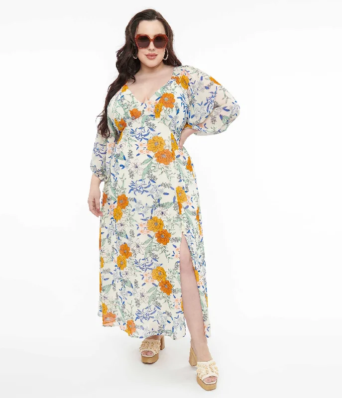 Ivory & Multicolor Floral Maxi Dress