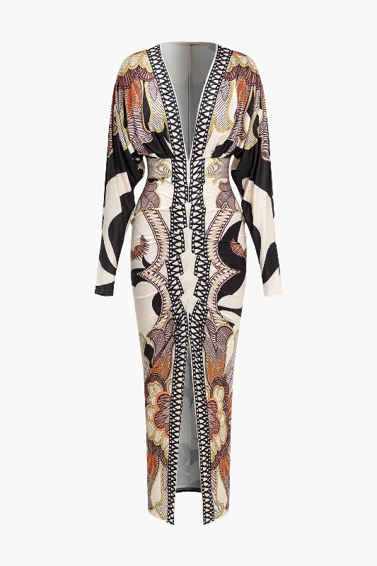 Geometric Print V-Neck Maxi Dress