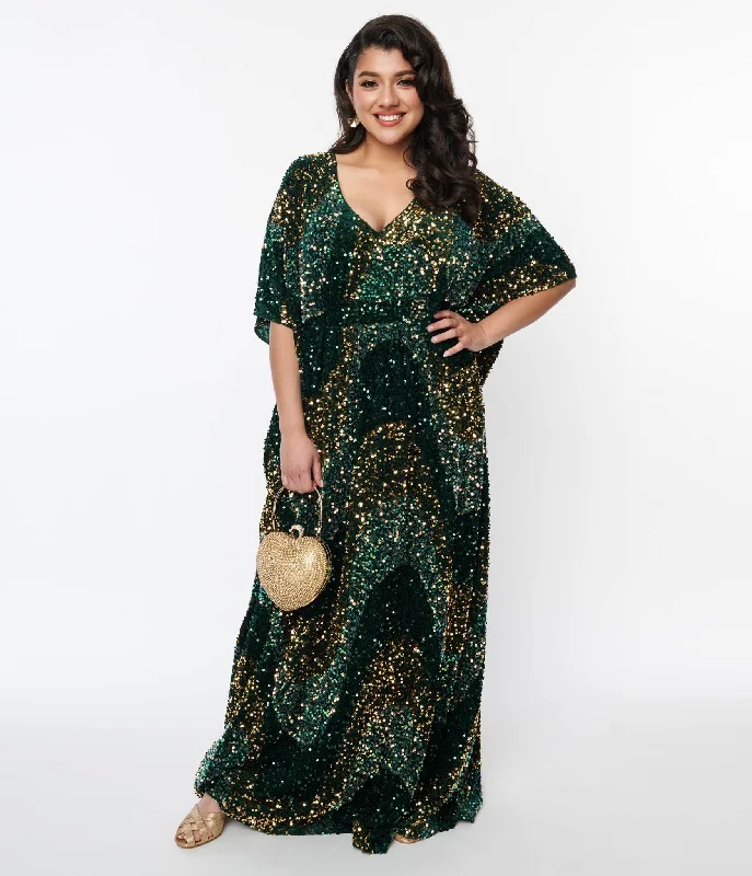 Unique Vintage Emerald & Gold Sequin Burton Caftan Dress