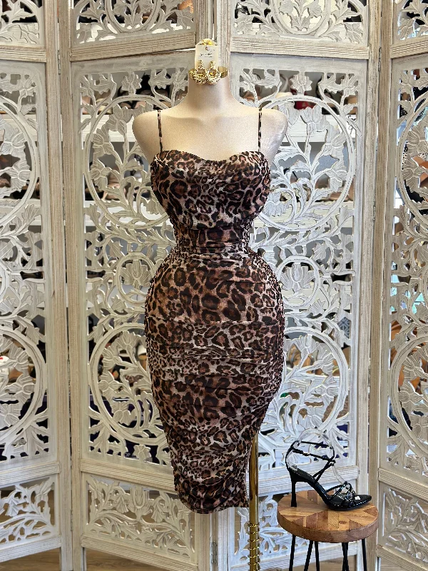 Cheetah Print Cami Midi Dress - Estira, Stretchy