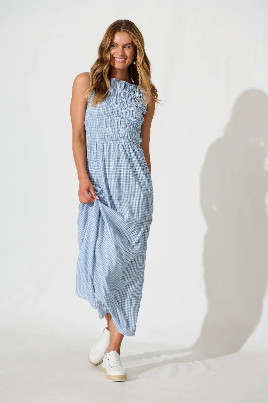 Ionia Maxi Dress in Blue and White Gingham