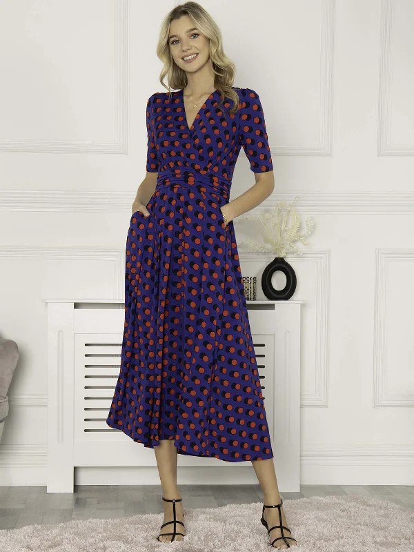 Jolie Moi Akayla Printed Jersey Maxi Dress, Blue Polka