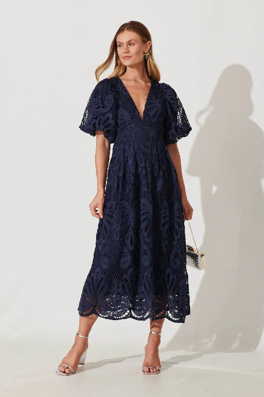 Millie Lace Maxi Dress In Navy