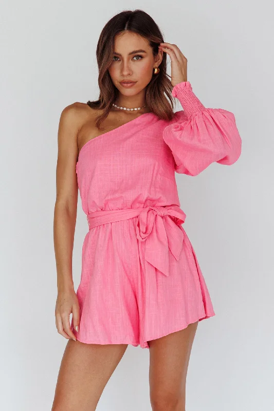 Summer Lover One-Shoulder Long Sleeve Romper Pink