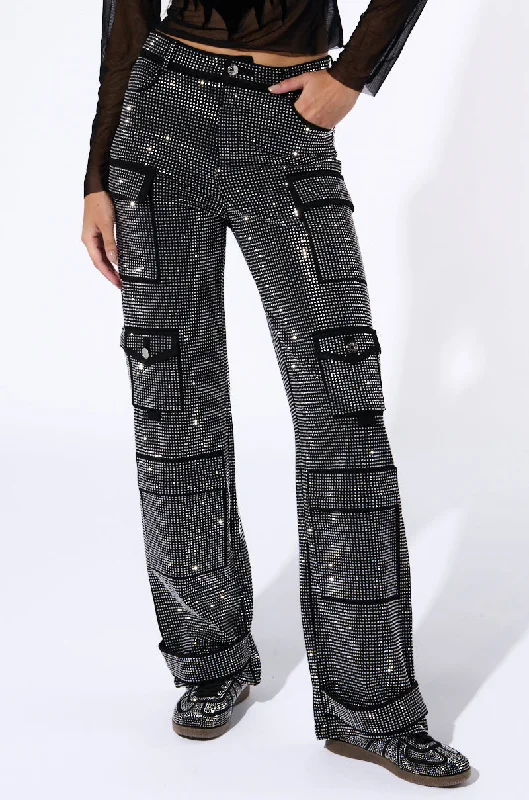 AMMO BONNE SOIREE RHINESTONE CARGO PANTS IN BLACK