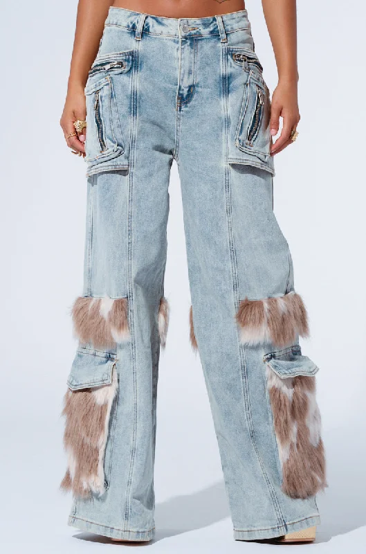 FUR DENIM CARGO PANTS