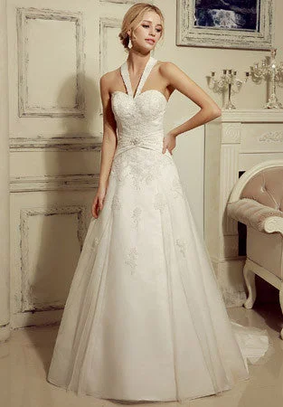 Halter Neck A-line Lace Wedding Dress | HL1019