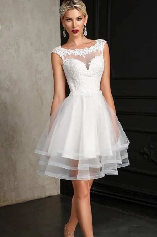 Lace Scoop Neck Short Wedding Gown with Layers Skirt