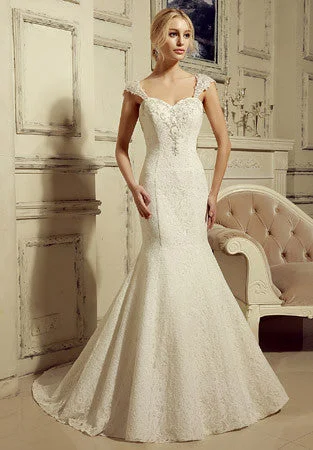 Vintage Inspired Lace Mermaid Wedding Dress with Cap Sleeves | HL1020