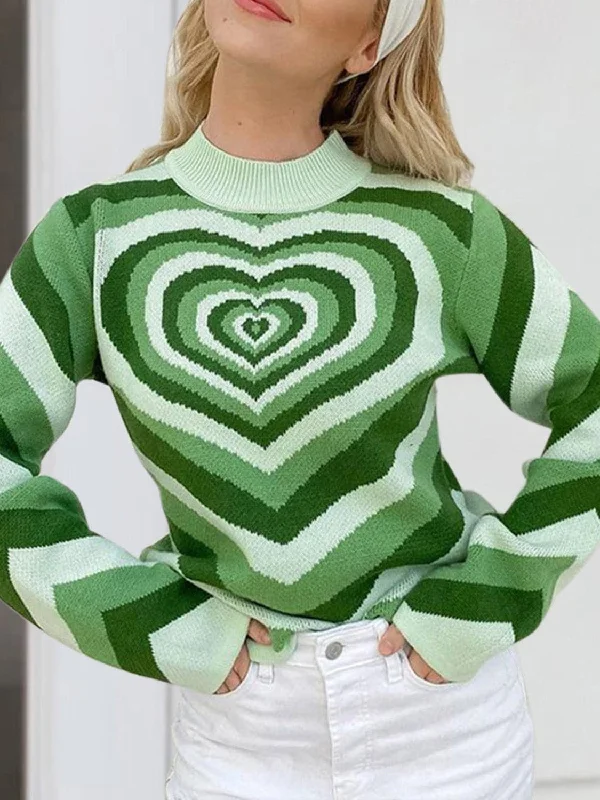 Cozy heart-patterned mock neck sweater