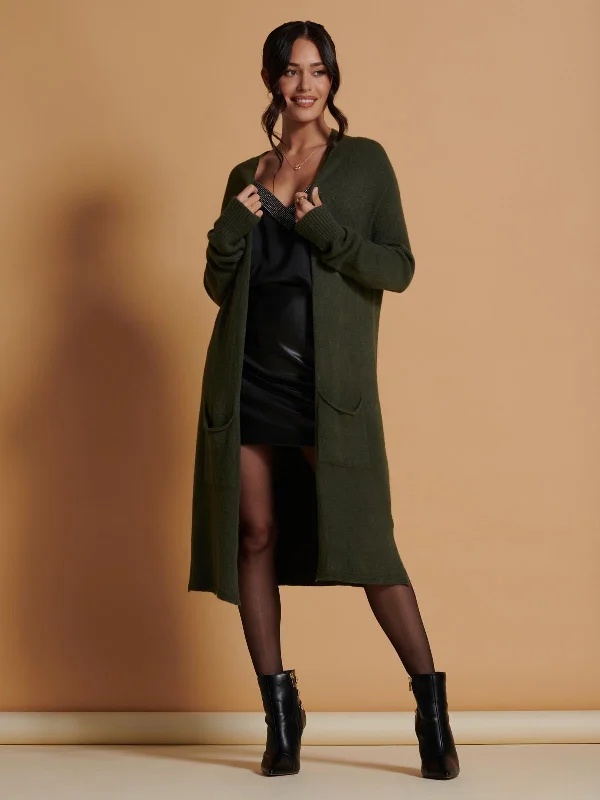 Longline Soft Knitted Cardigan, Soldier Green