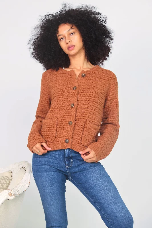 Petite Button Up Sweater Cardigan (Camel)