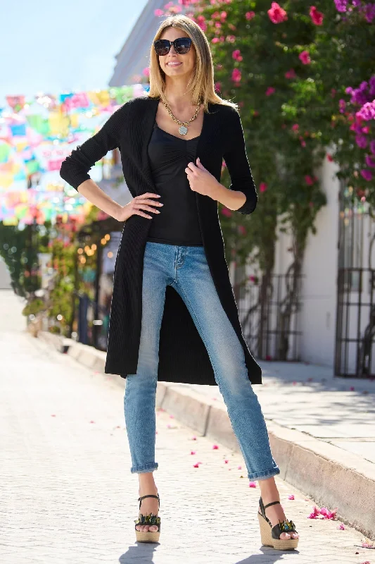 Ribbed Long Cardigan Sweater Black