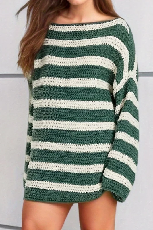 Casual striped sweater - one size, soft acrylic blend