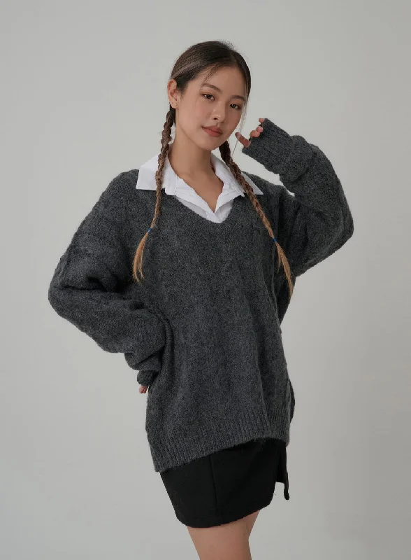 Twist Pattern Oversize Long Knit CN07