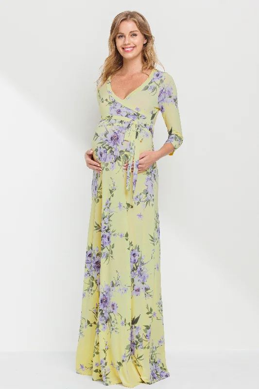 Yellow Floral Maternity/Nursing Maxi Dress