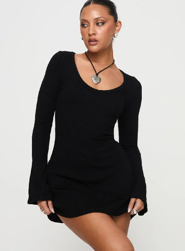 Best Interest Long Sleeve Mini Dress Black Tall