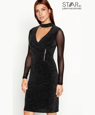 Black Mesh Sleeves Dress