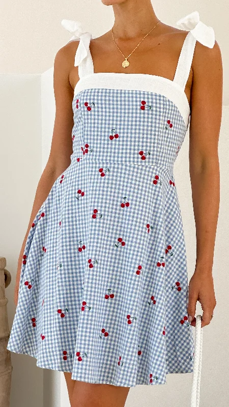 Emmelyn Mini Dress - Blue Gingham Cherry