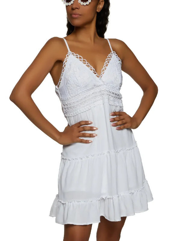 Crochet Trim Tiered Cami Dress