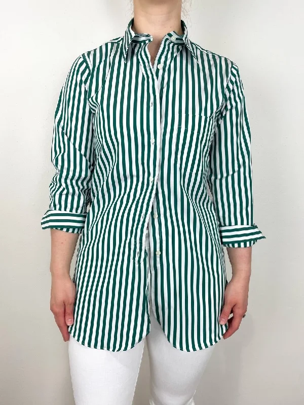 Boyfriend Shirt in Green Awning Stripe Poplin