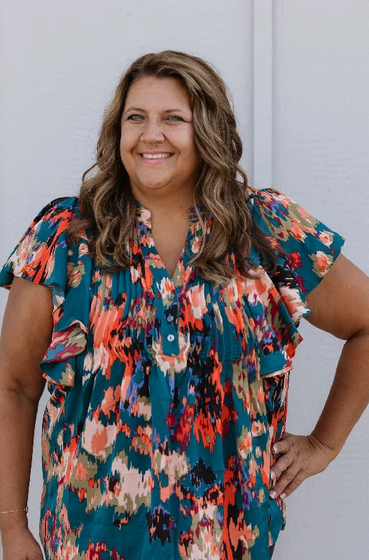 LARISA CURVY/REG FLORAL RUFFLE DETAIL BLOUSE