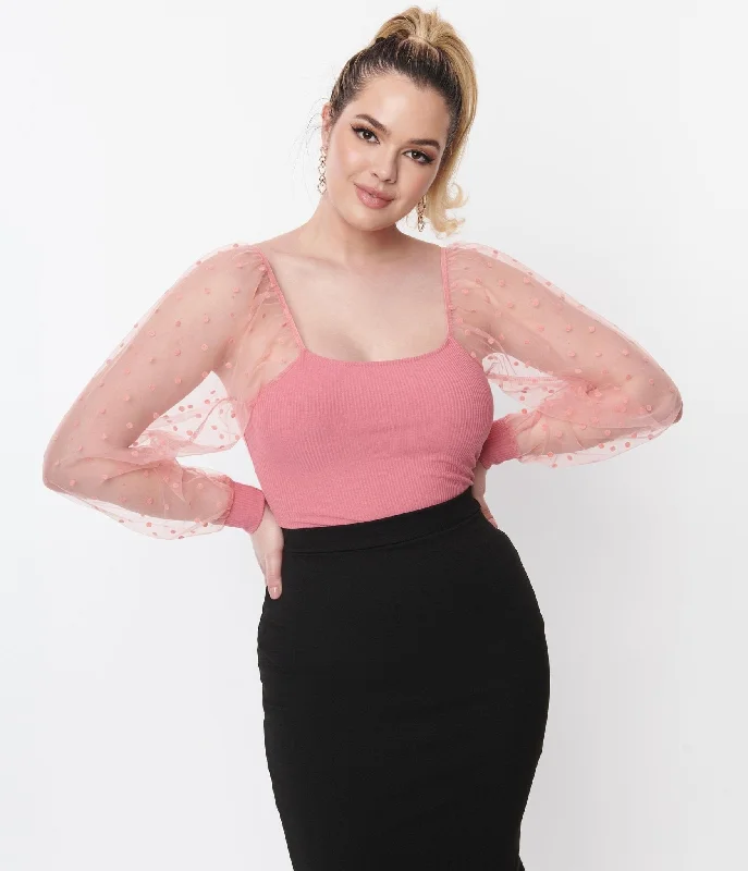 Rose Pink Dot Mesh Delilah Blouse