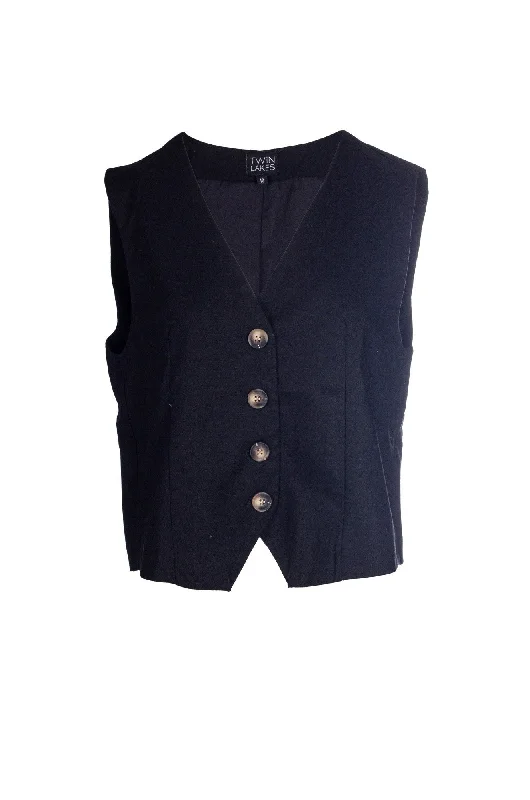 Cotton Linen Blend Vest | Black | 6773A1