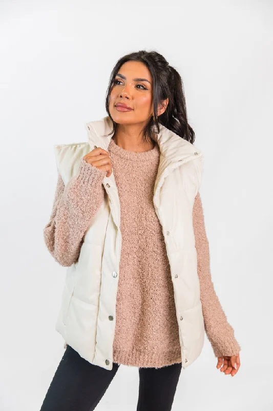 Wilder Days Cream Faux Leather Puffer Vest