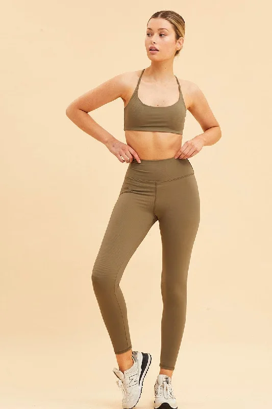 Green Rib Legging Active Stretch Full Length