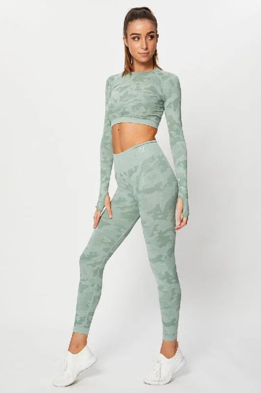 Green Seamless Camo Activewear Leggings